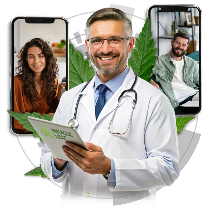 Doctor with Clipboard with Telehealth Patients on Phones